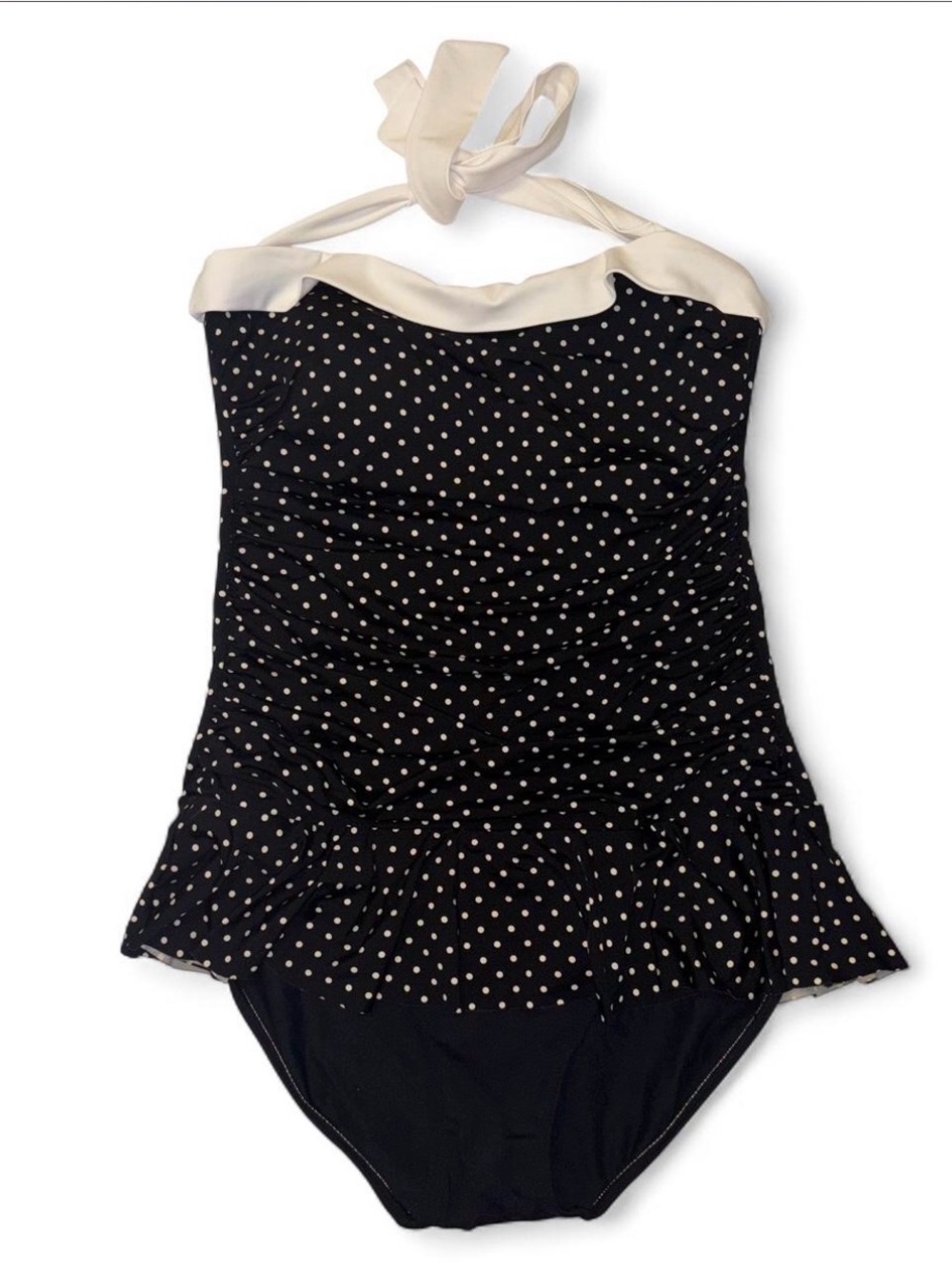 Ralph Lauren Black and White Polka Dot Women’s One-Piece Swimsuit Swimdress